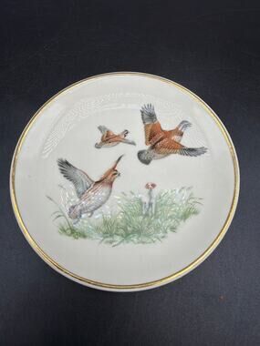 Vintage Salem China Game Bird Plate Pheasants & Hunter Hound 23K Gold MCM USA